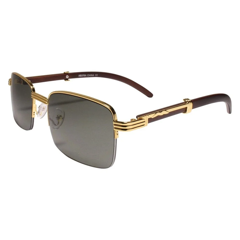 Classy Luxury Exotic Slick Design Elegant Semi Rimless Gold Rectangle Sunglasses